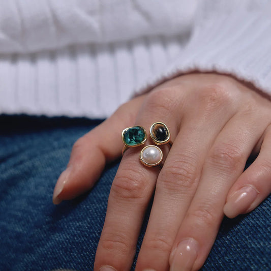 Triple Pearl Bypass Ring — view 2