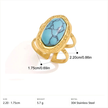Hammered Turquoise Open Band Ring — Textured Frame Oval Turquoise · Gold