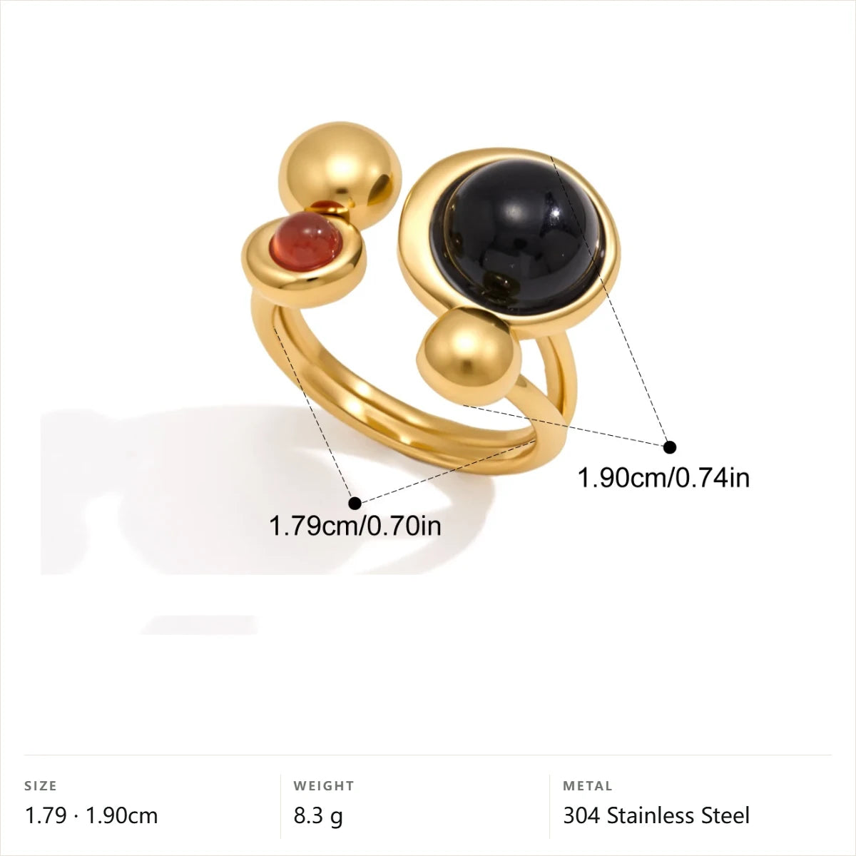 Chunky Oval Cabochon Natural Stone Ring — Black Onyx · Gold