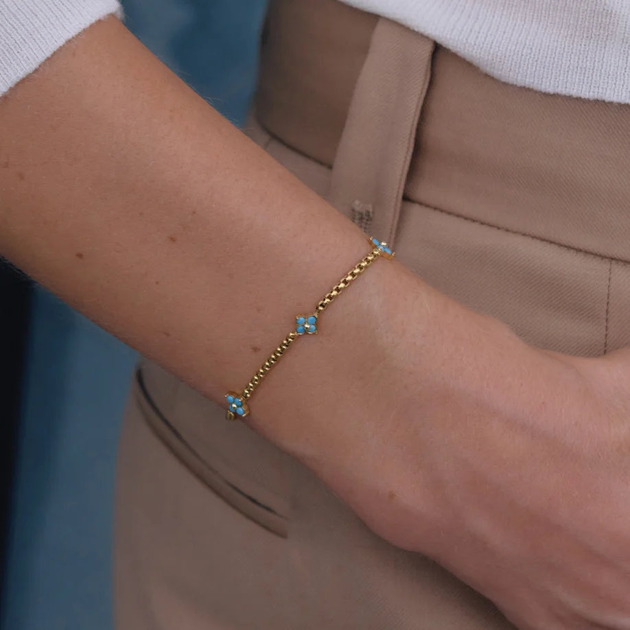 Blue Turquoise Four Petal Chain Bracelet — view 3