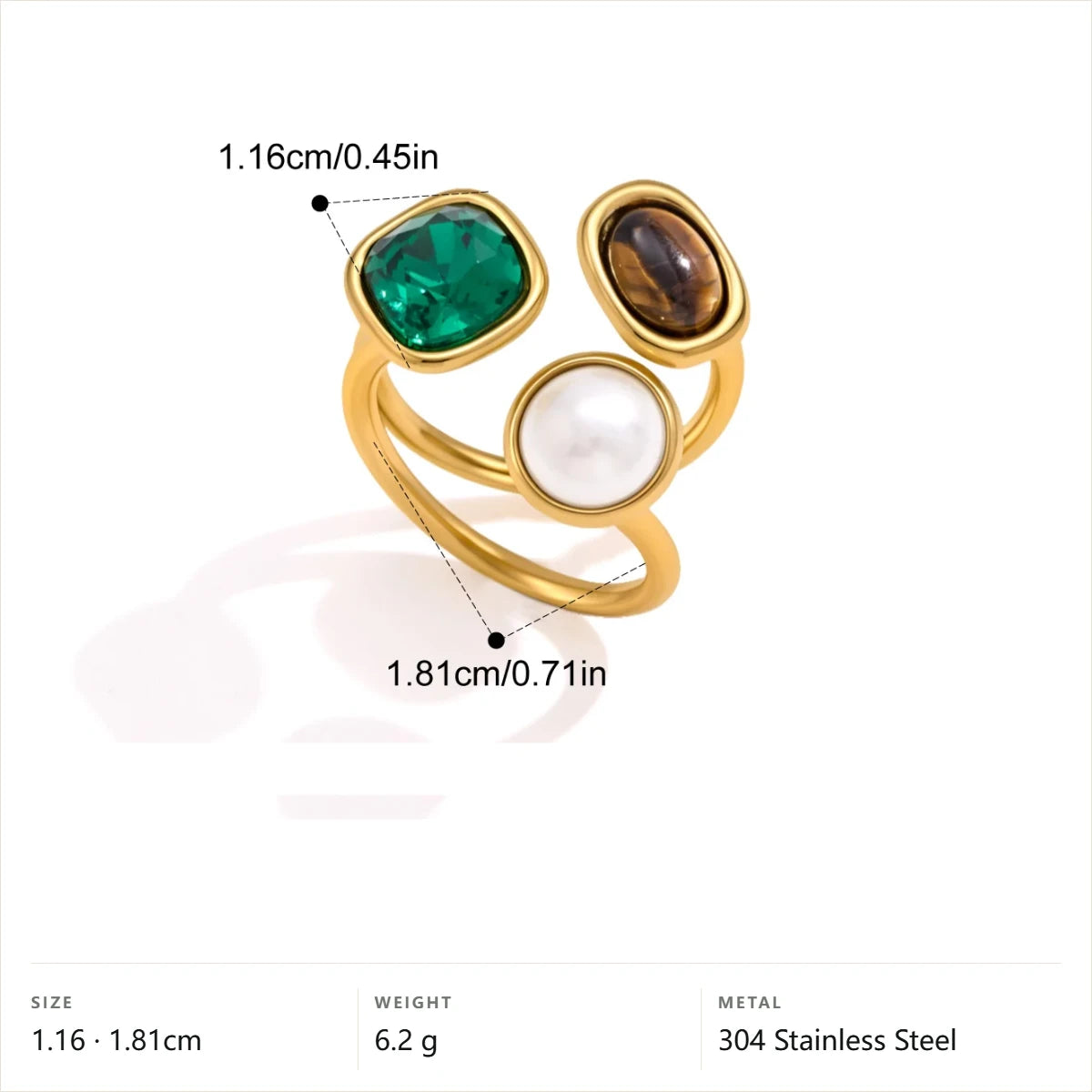 Triple Pearl Bypass Ring — Triple Stone Bypass Ring · Gold