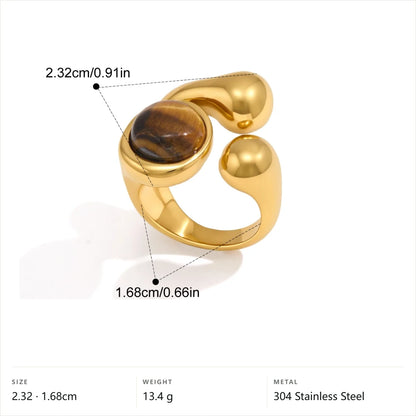 Chunky Oval Cabochon Natural Stone Ring — Tiger Eye · Gold
