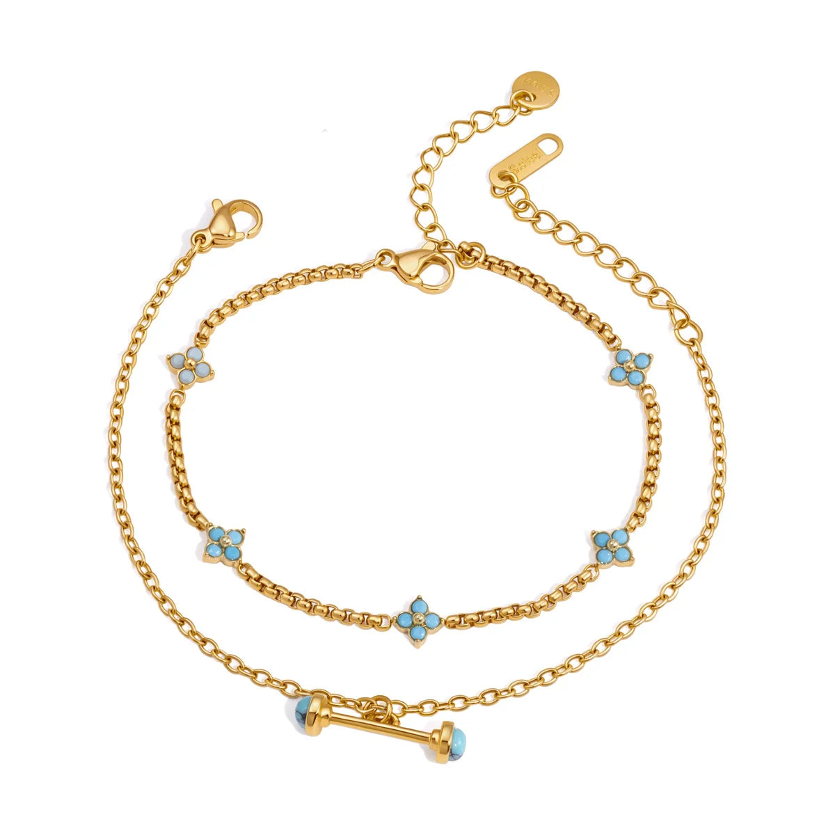 Blue Turquoise Four Petal Chain Bracelet — view 5