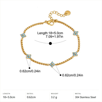 Blue Turquoise Four Petal Chain Bracelet — Four Petal Flower Chain · Gold