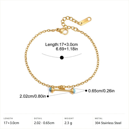 Blue Turquoise Four Petal Chain Bracelet — Blue Tip Cylinder Bar · Gold