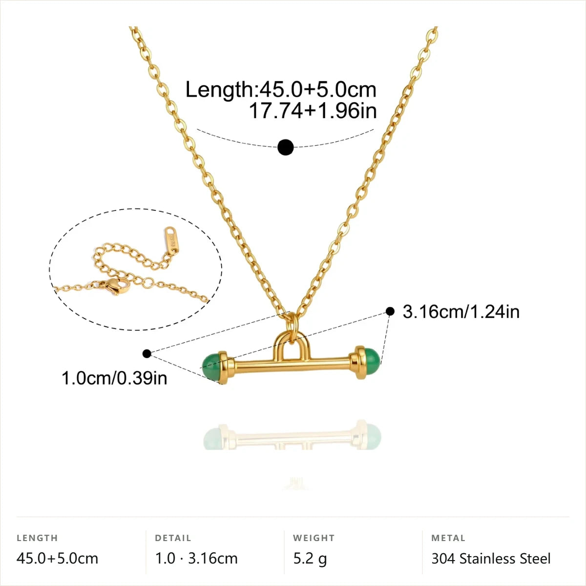 Knotted T-Bar Necklace — Green Agate · Gold