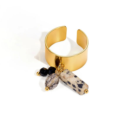 Chunky Cabochon Medallion Ring — Charm Dangle Cuff Ring · Gold · Adjustable