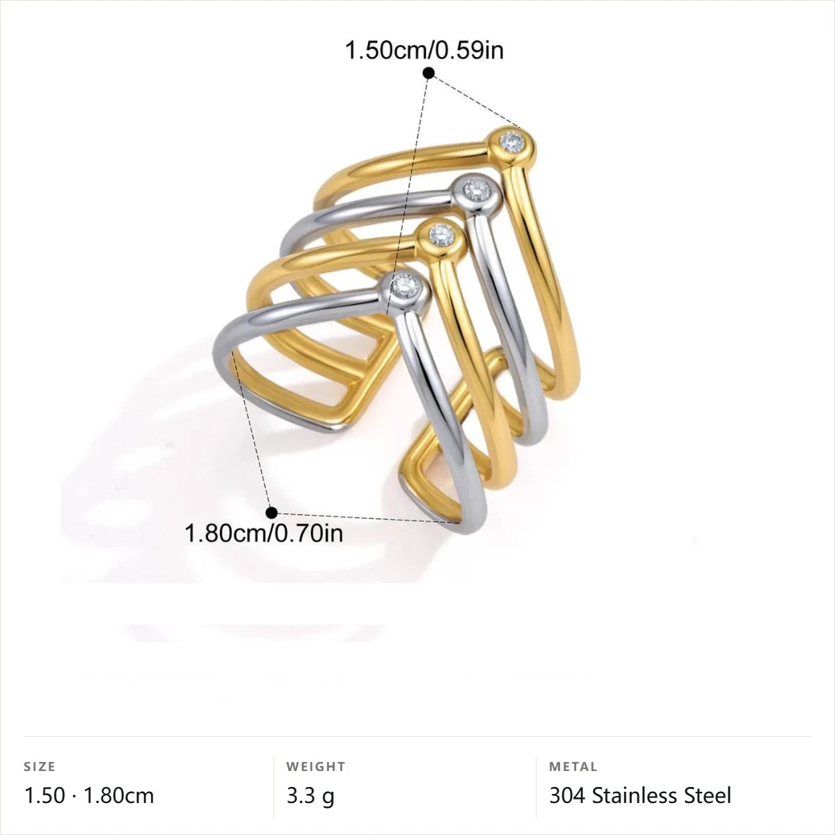 Mixed Cut Wide Cuff Ring — Two Tone Multi Band · Two Tone · Adjustable