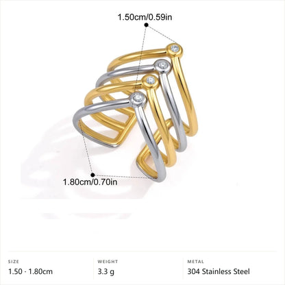 Mixed Cut Wide Cuff Ring — Two Tone Multi Band · Two Tone · Adjustable