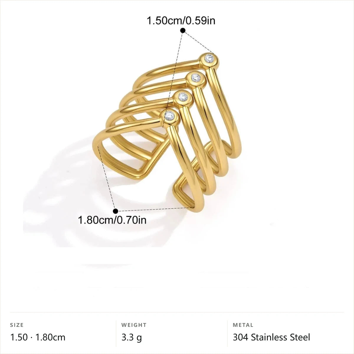 Mixed Cut Wide Cuff Ring — Gold Multi Band Ring · Gold · Adjustable