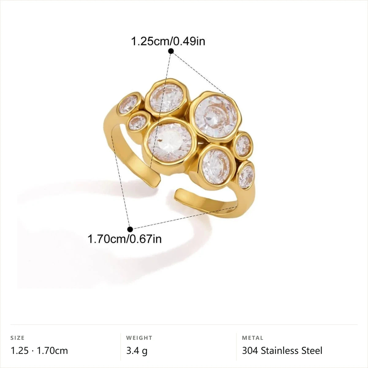 Twisted Rope Cuff and Ring Set — Round Stone Cluster Ring · Gold · Adjustable