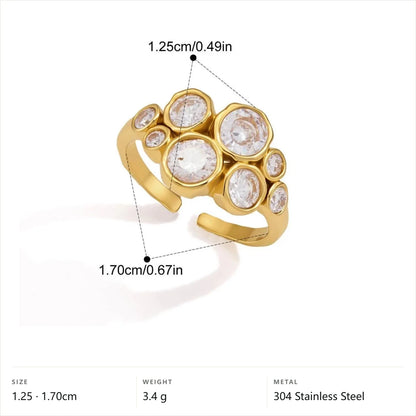 Twisted Rope Cuff and Ring Set — Round Stone Cluster Ring · Gold · Adjustable
