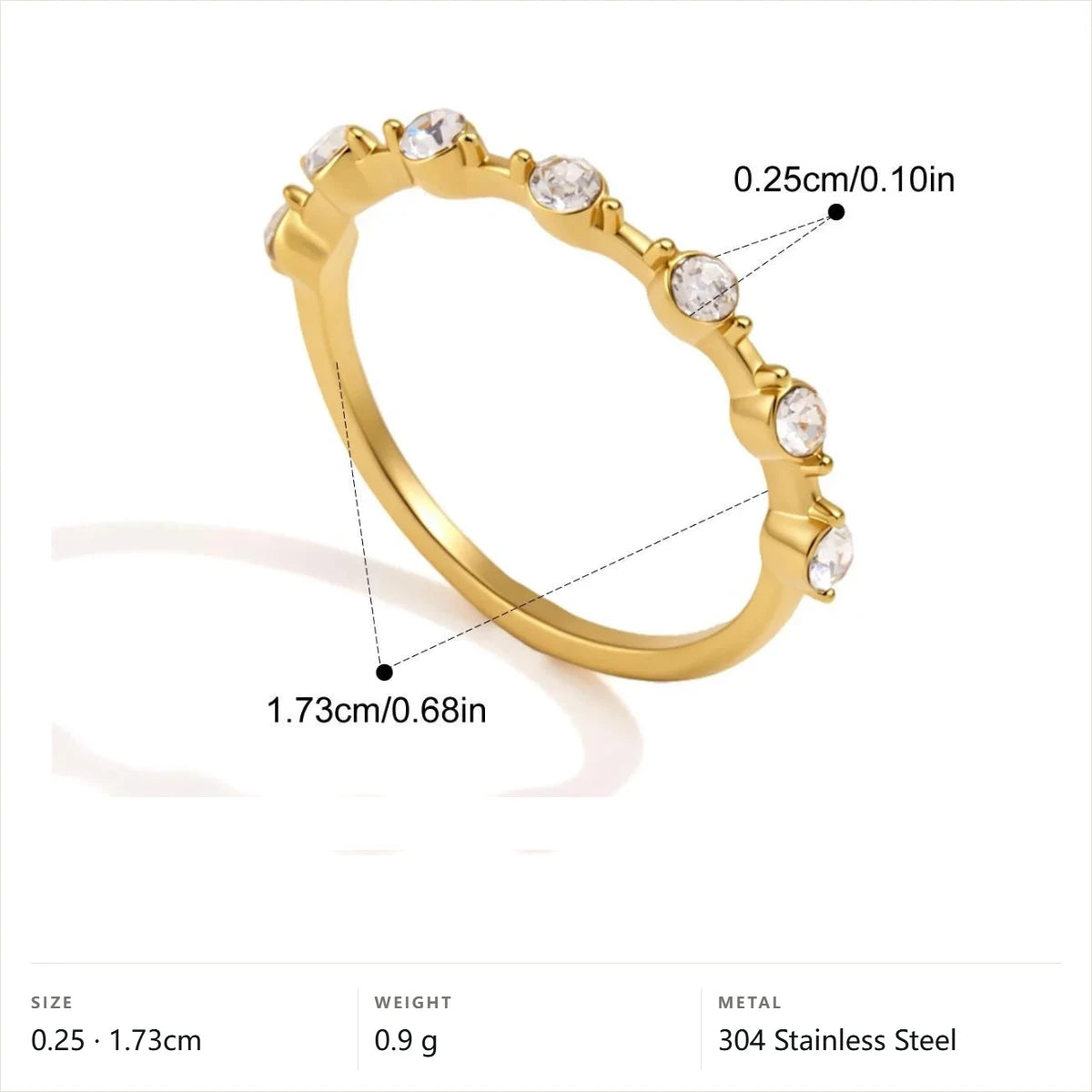 Twisted Rope Cuff and Ring Set — Spaced Round Stone Band · Gold · 7