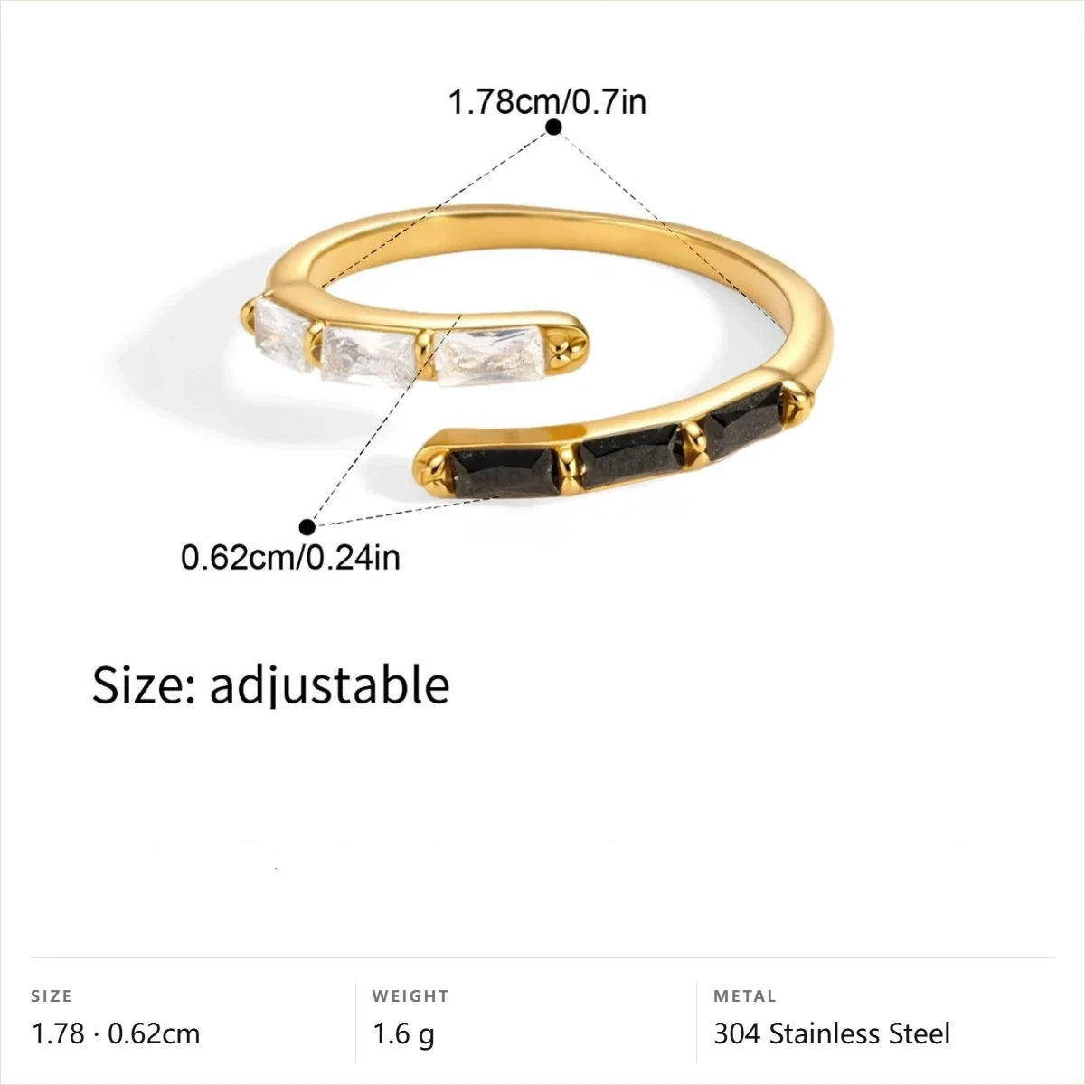 Chunky Cabochon Medallion Ring — Baguette Bypass Open Band · Gold · Adjustable