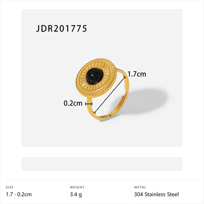 Chunky Cabochon Medallion Ring — Sunburst Round Medallion · Gold · Adjustable
