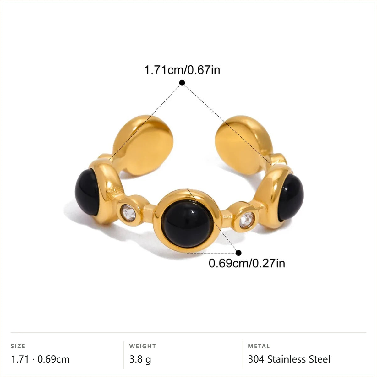 Chunky Cabochon Medallion Ring — Round Cabochon Link Band · Gold · Adjustable