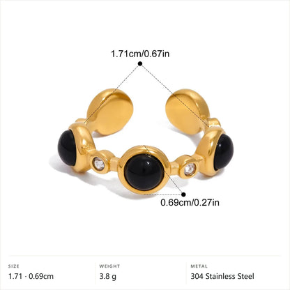 Chunky Cabochon Medallion Ring — Round Cabochon Link Band · Gold · Adjustable