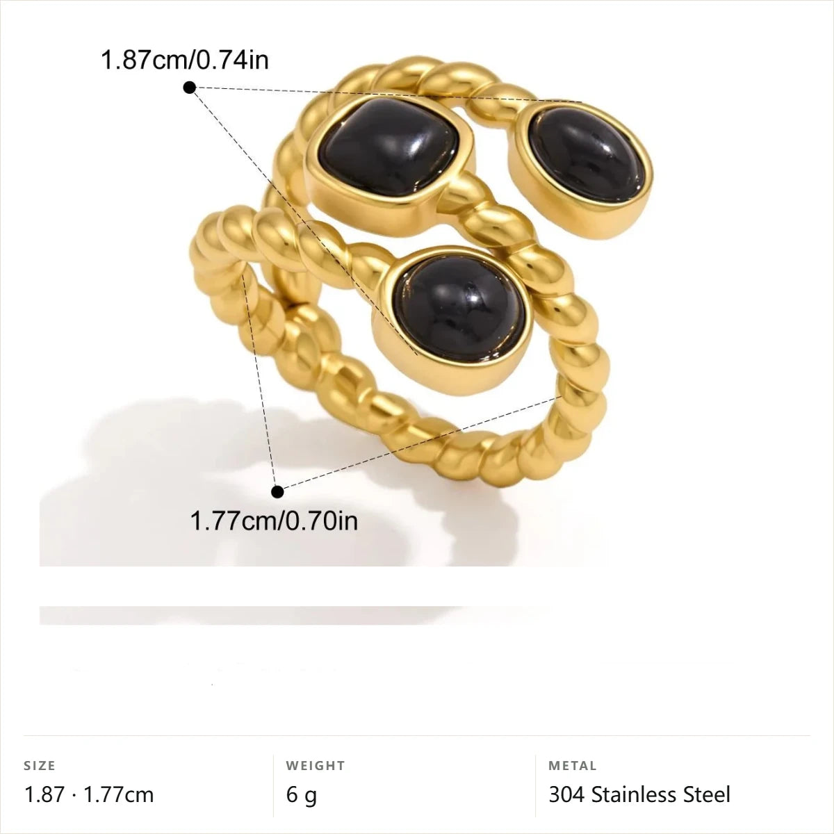 Chunky Cabochon Medallion Ring — Twisted Rope Cushion Double · Gold · Adjustable