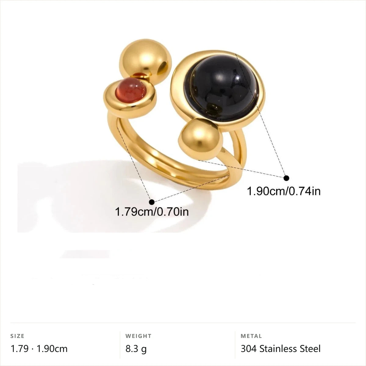 Chunky Cabochon Medallion Ring — Asymmetric Sphere Bypass Open · Gold · Adjustable