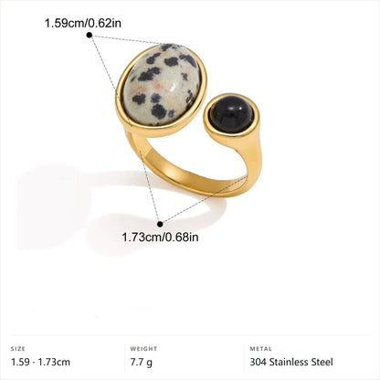 Chunky Cabochon Medallion Ring — Duo Stone Open Ring · Gold · Adjustable