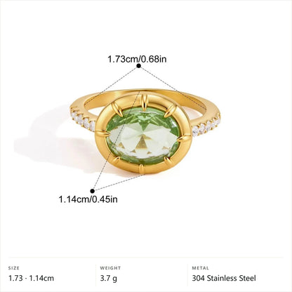 Mixed Cut Multi Shape Ring — Green Oval Cut Ring · Gold · 7