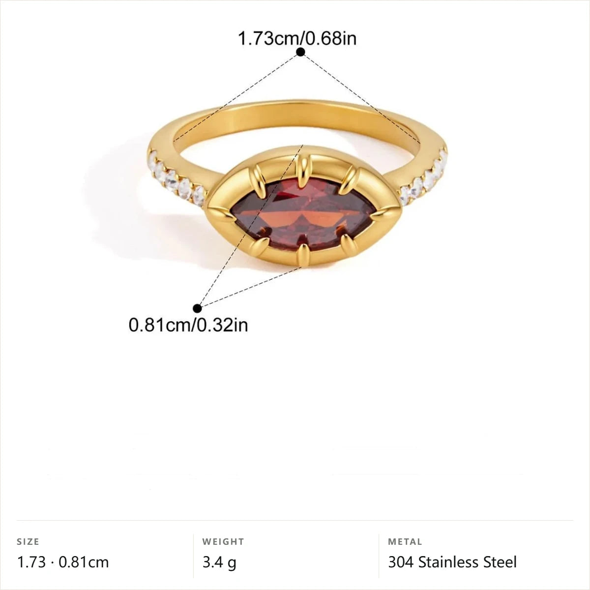 Mixed Cut Multi Shape Ring — Red Marquise Cut Ring · Gold · 7