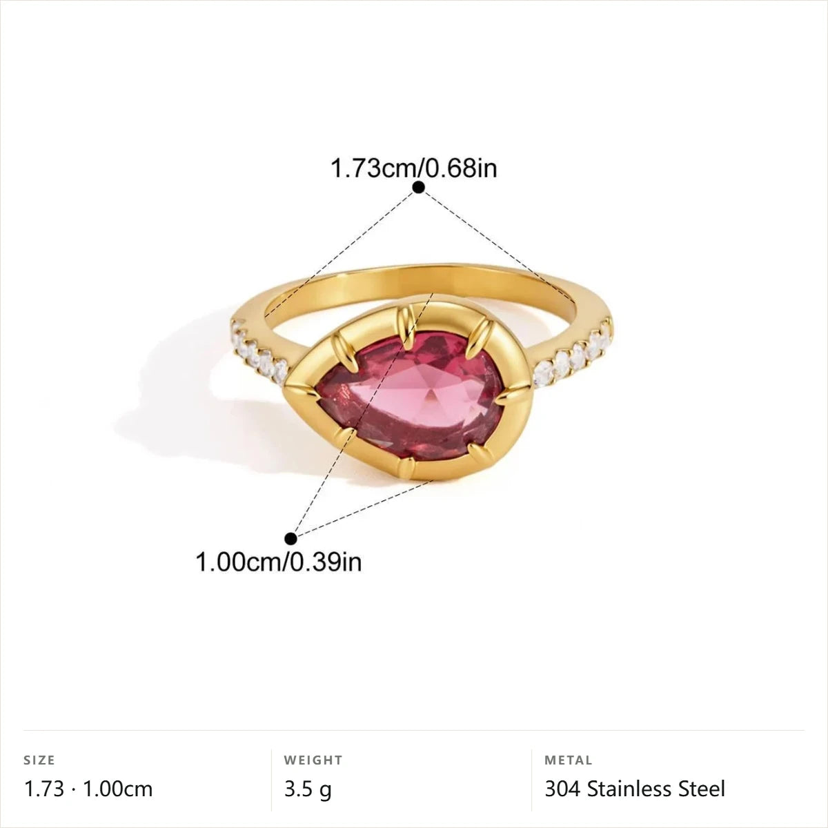 Mixed Cut Multi Shape Ring — Pink Oval Bezel · Gold · 7