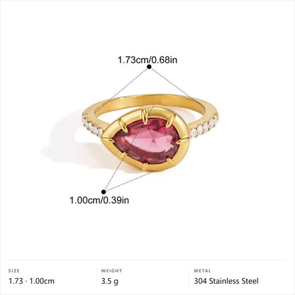 Mixed Cut Multi Shape Ring — Pink Oval Bezel · Gold · 7