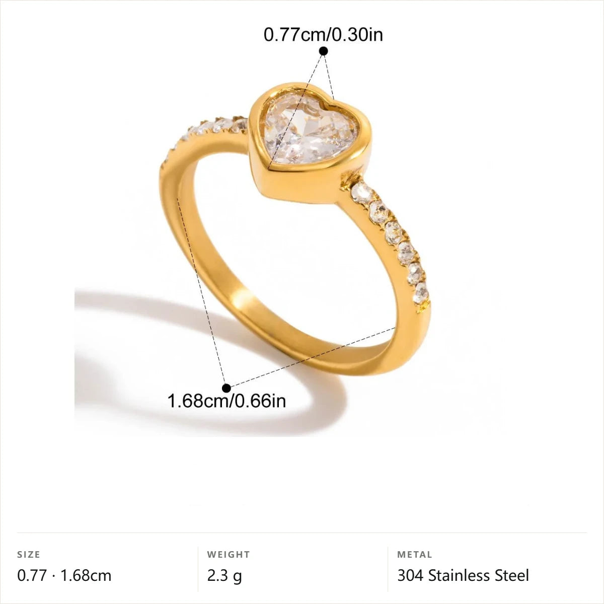 Mixed Cut Multi Shape Ring — Clear Heart Bezel · Gold · 7