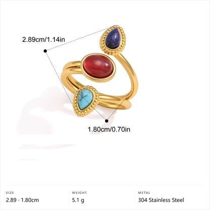 Three Stone Oval Cabochon Ring — Mixed Shape Three Stone · Gold