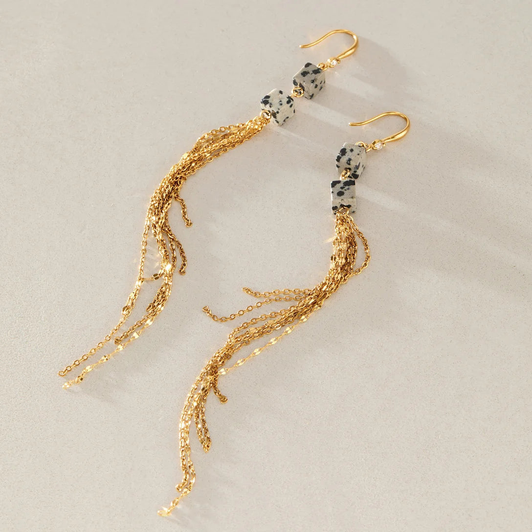 Square Bead Chain Tassel Earrings — Square Bead Chain Tassel · Gold