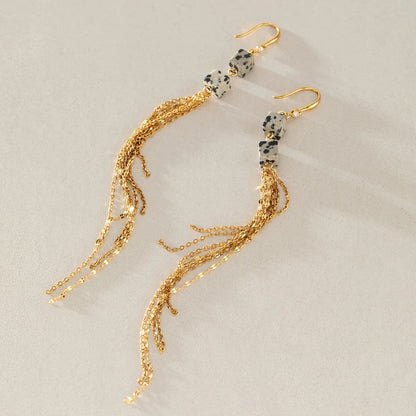 Square Bead Chain Tassel Earrings — Square Bead Chain Tassel · Gold