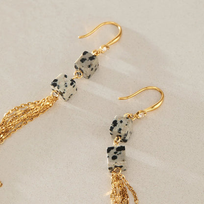 Square Bead Chain Tassel Earrings — view 3