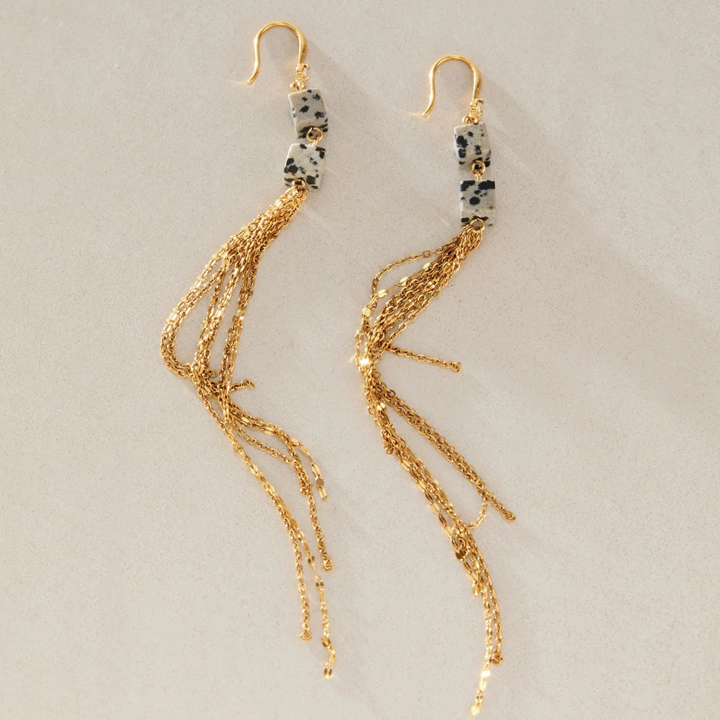 Square Bead Chain Tassel Earrings — view 4