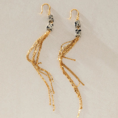 Square Bead Chain Tassel Earrings — view 4