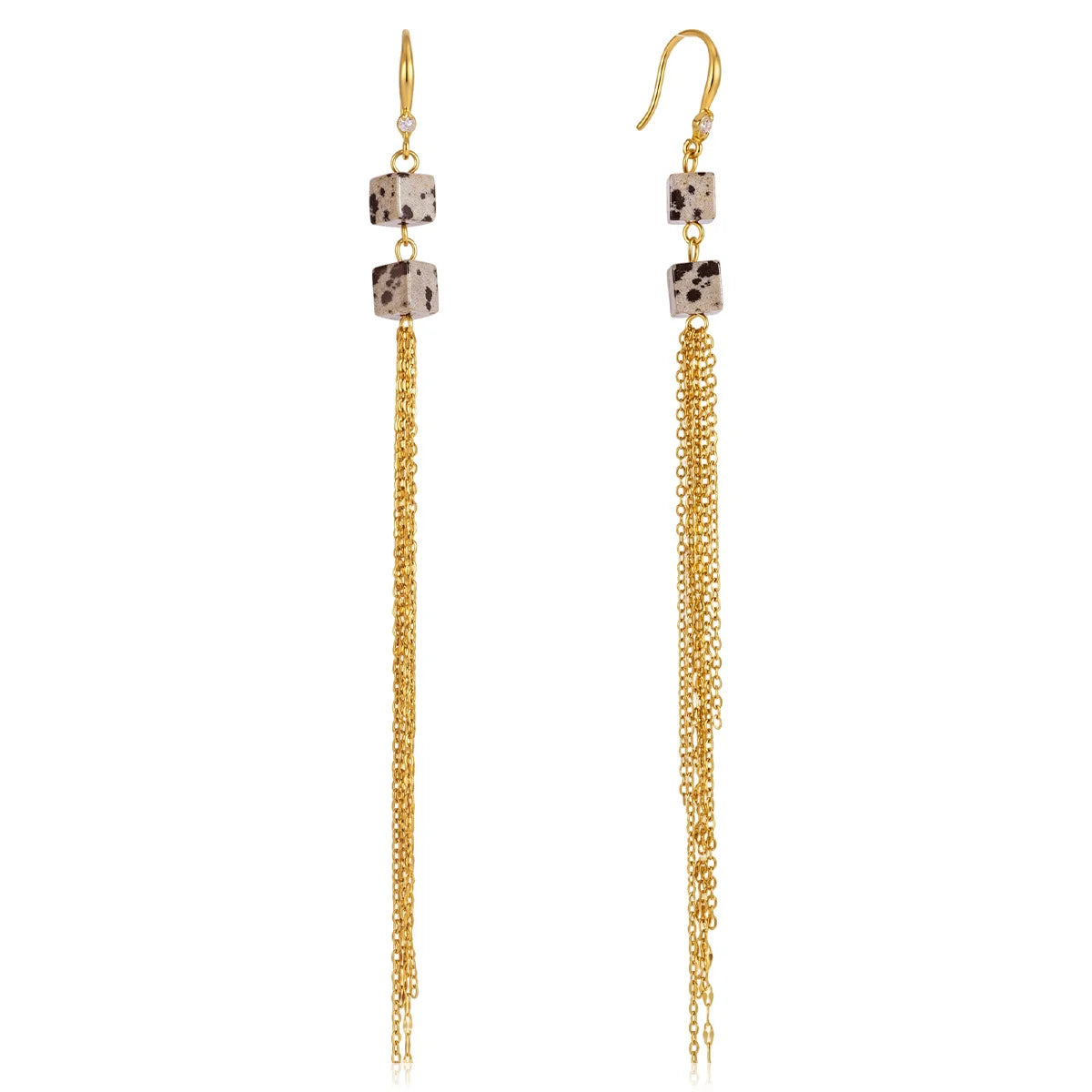 Square Bead Chain Tassel Earrings — view 5