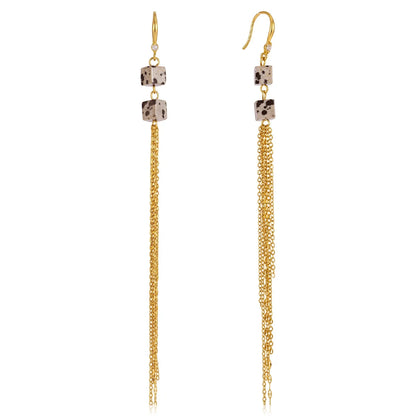 Square Bead Chain Tassel Earrings — view 5