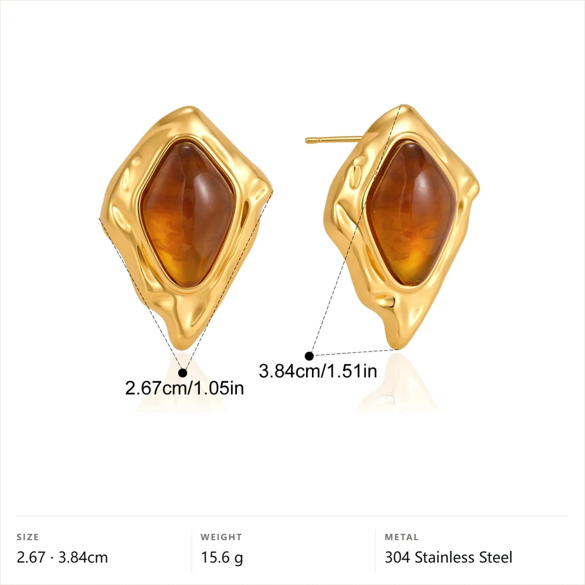 Wavy Rhombus Cabochon Earrings — Wavy Rhombus Cabochon · Gold