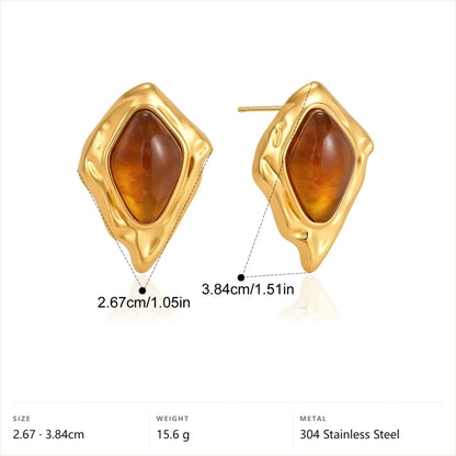 Wavy Rhombus Cabochon Earrings — Wavy Rhombus Cabochon · Gold