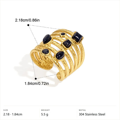 Multi-Band Cabochon Ring — Black Cabochon Band Ring · Gold