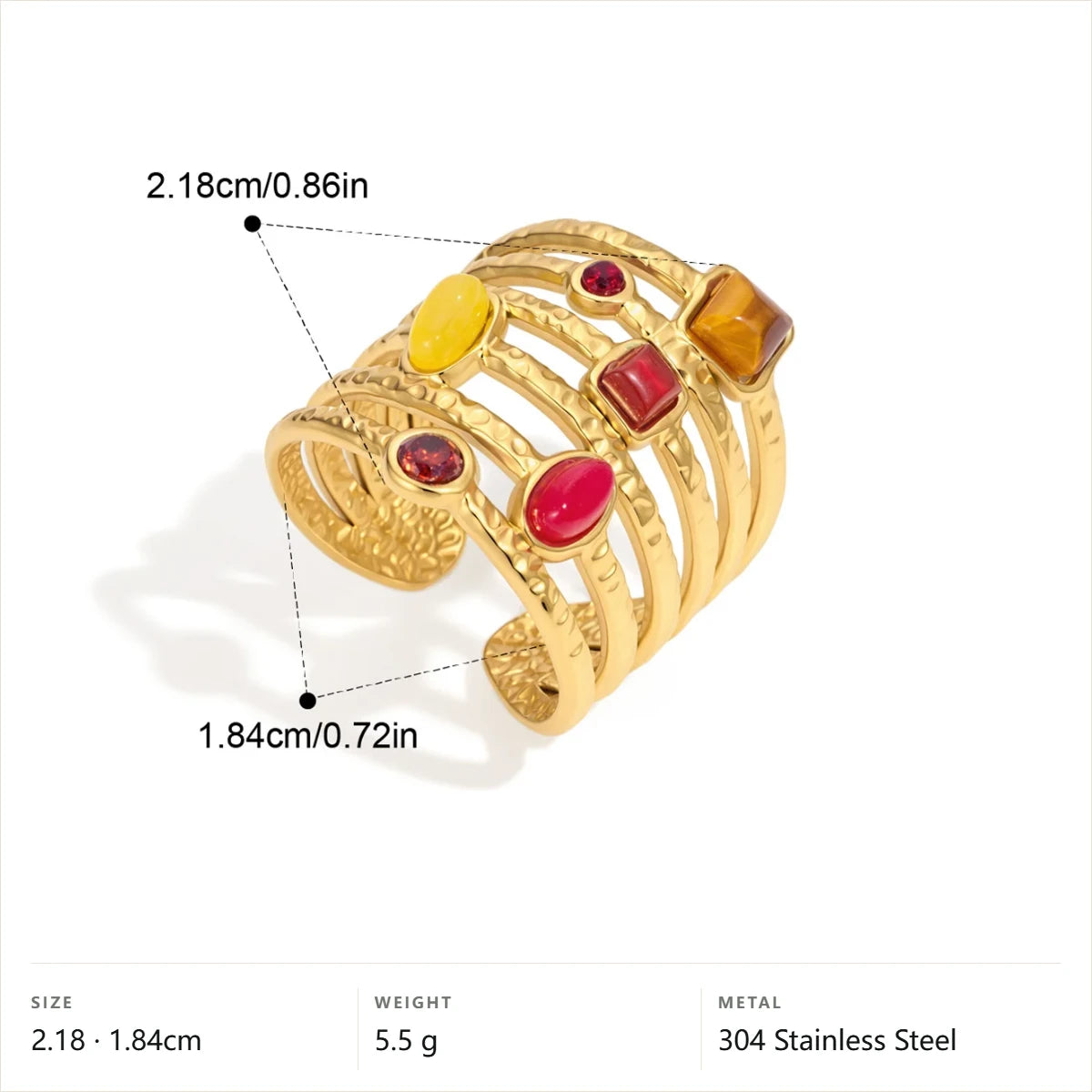 Multi-Band Cabochon Ring — Multicolor Cabochon Band Ring · Gold