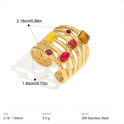 Multi-Band Cabochon Ring — Multicolor Cabochon Band Ring · Gold