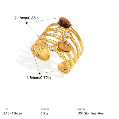 Multi-Band Cabochon Ring — Tiger Eye Twisted Ring · Gold