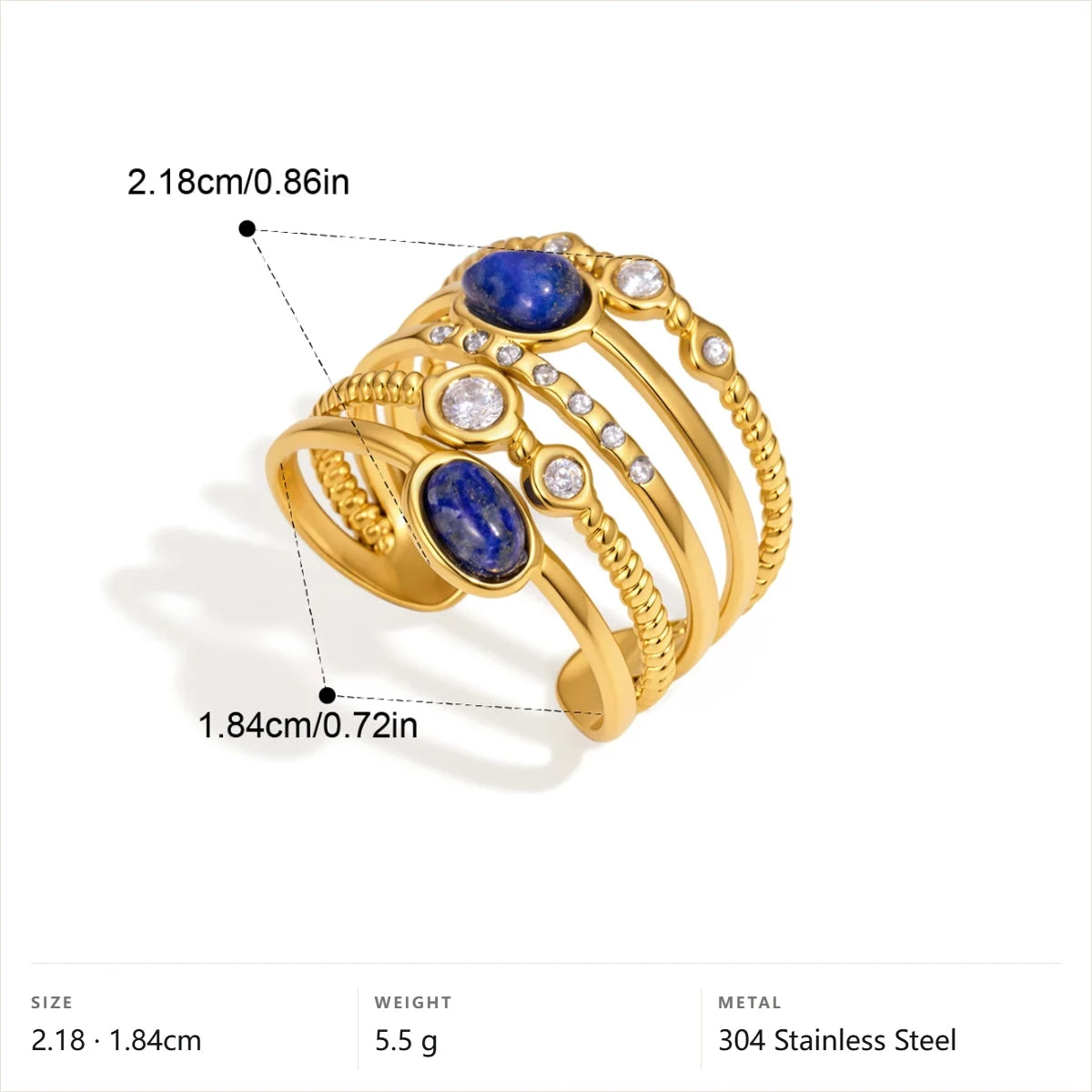 Multi-Band Cabochon Ring — Blue Lapis Multi-Band · Gold