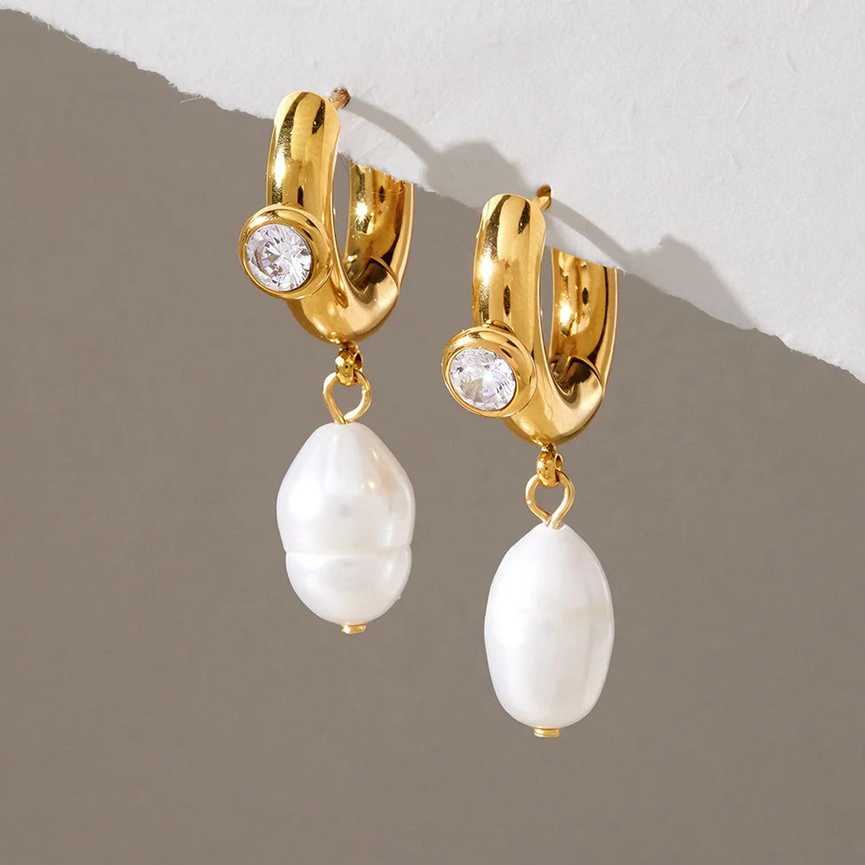 Pearl Drop Hoop Earrings