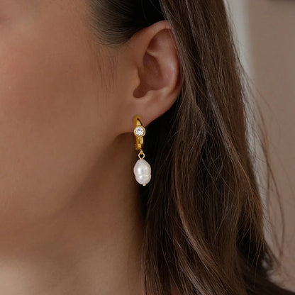 Pearl Drop Hoop Earrings — view 3