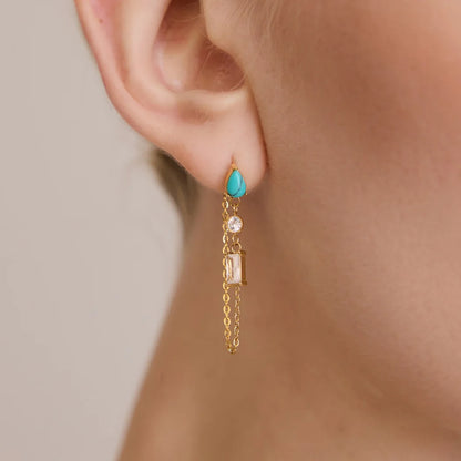 Turquoise Baguette Chain Dangle Earrings — view 4