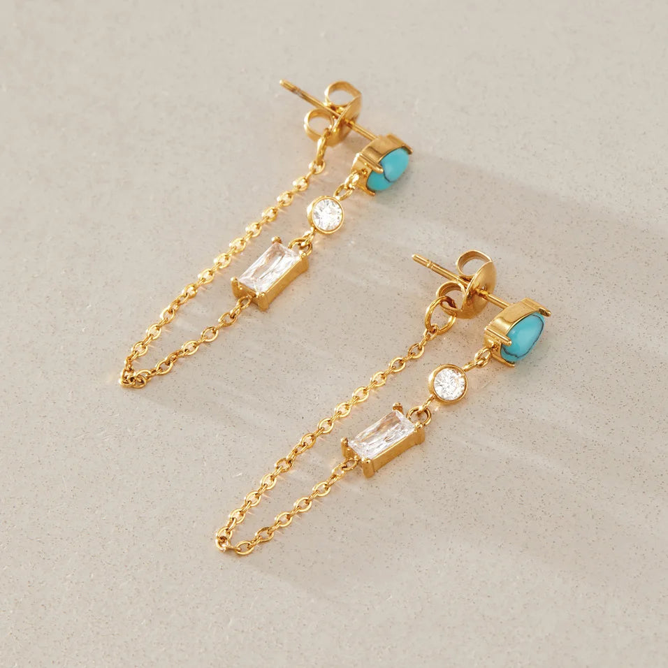Turquoise Baguette Chain Dangle Earrings
