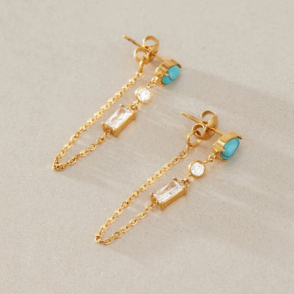 Turquoise Baguette Chain Dangle Earrings