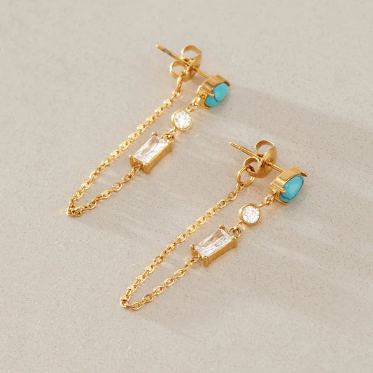 Turquoise Baguette Chain Dangle Earrings